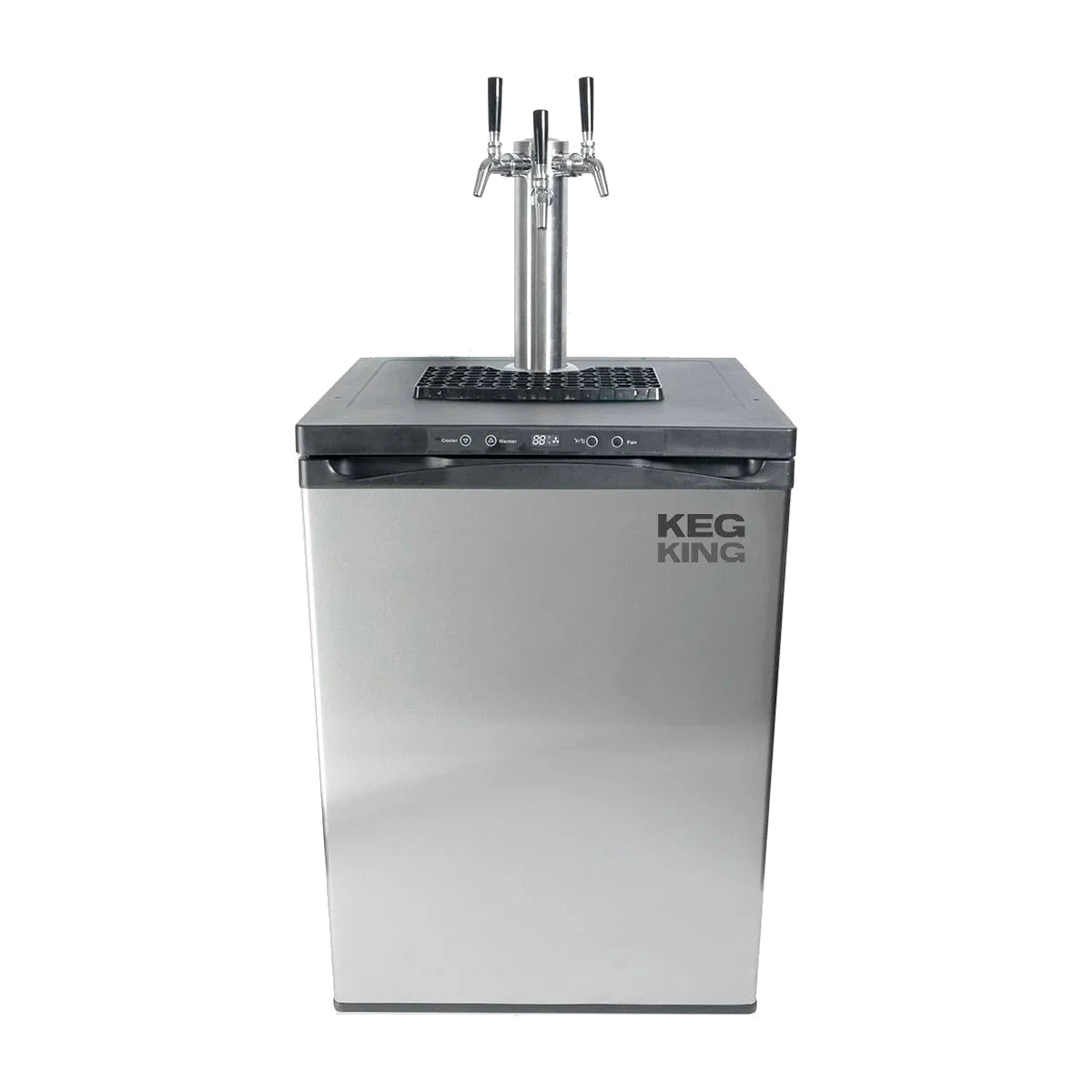 Keg King Kegmaster XL Premium triple tap kegerator on a white background.